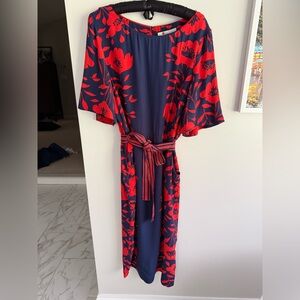 Boden Navy and Red Poppy Dress
